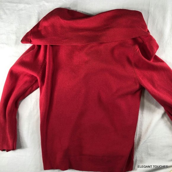 CAbi 285 Zip It Cardigan Sweater M Womens Red Asymmetrical Short 3/4 Sleeve Top - Picture 7 of 8